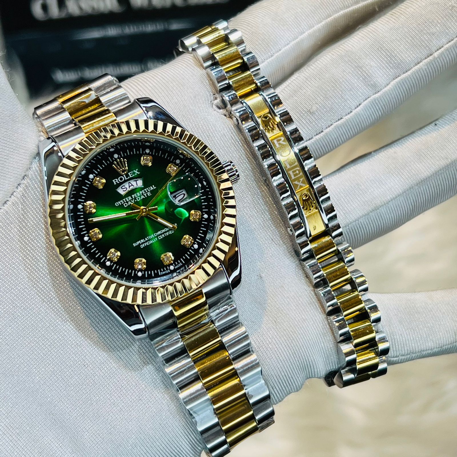 Premium Quality RLX Watches & Bracelet Combo T Stone Green