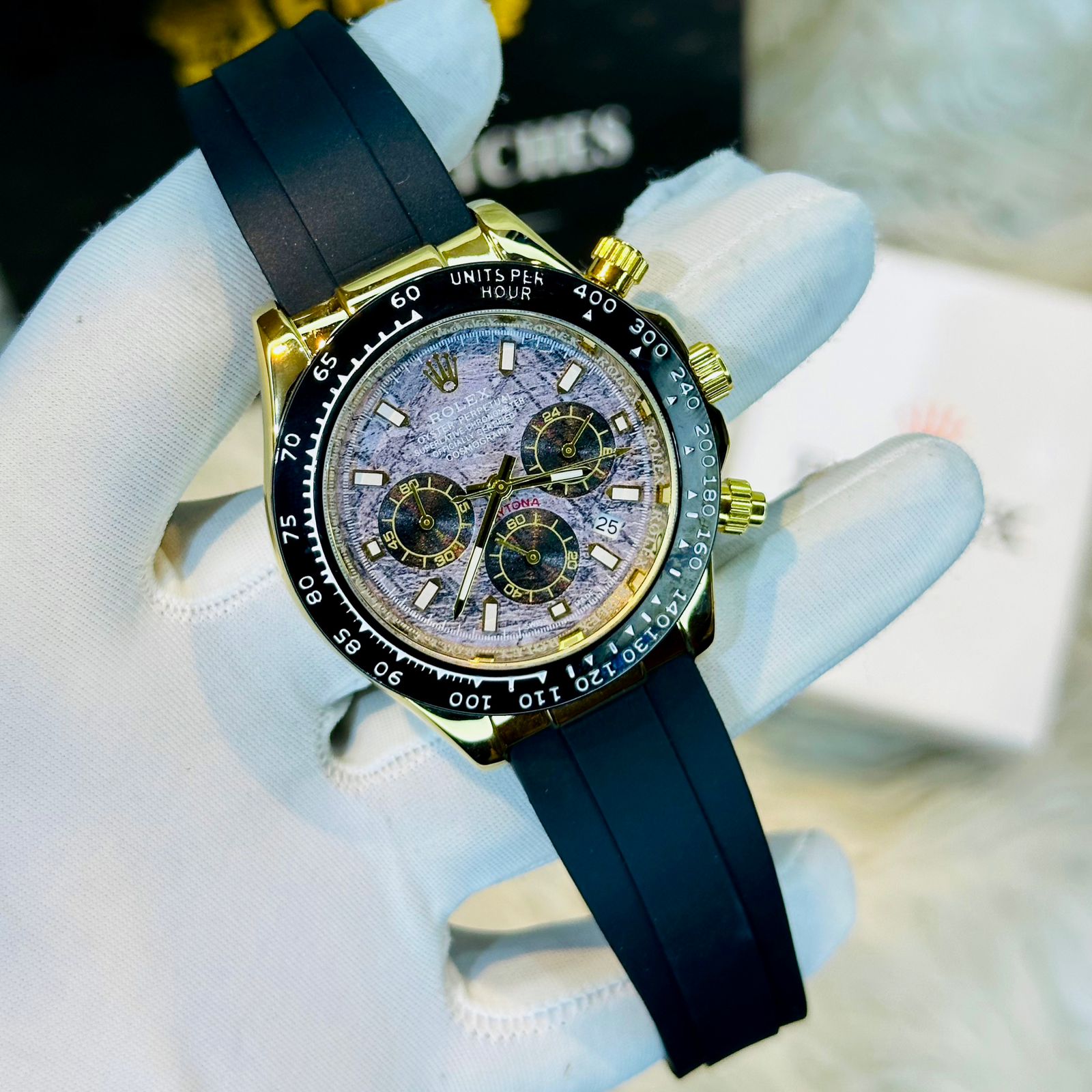 Premium Quality RLX Daytona Belt Spider Gold Black Watches