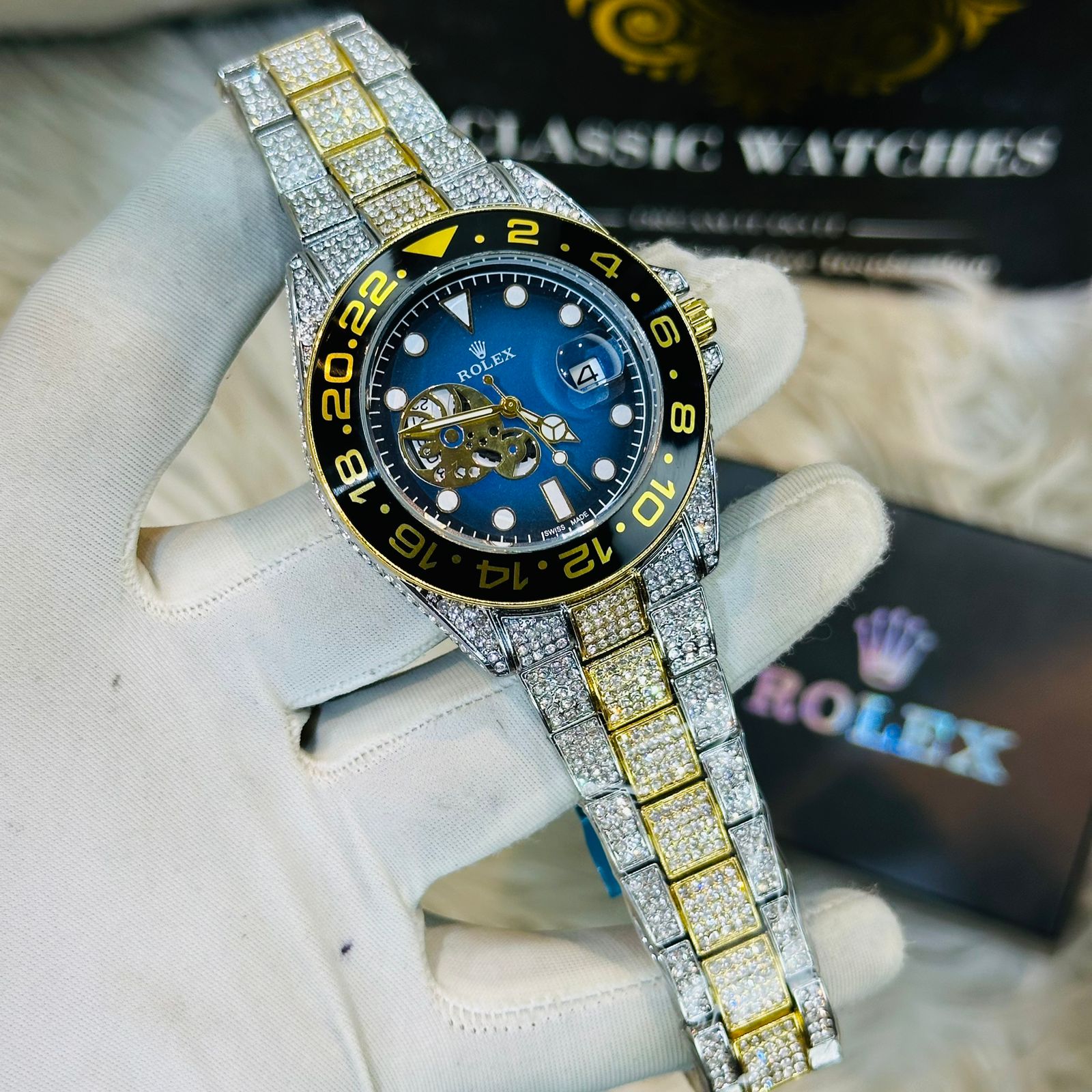 Premium Quality RLX Submariner Full Stone Blue Dial Watches